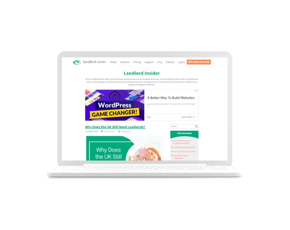 An image showing an advert placement on the Landlord Vision blog