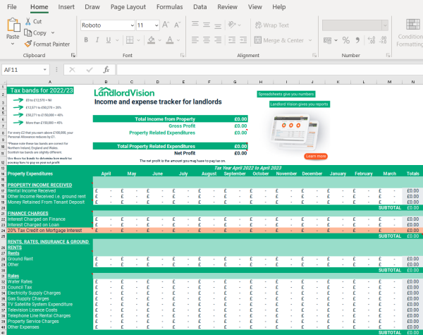 Rental income and expense tracker